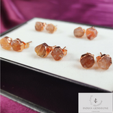 Natural Raw Sunstone Earrings, Electroplated Studs Earrings, Rose Gold Plated Earring, Gemstone Studs, Boho Jewelry, Crystal Stud Earrings